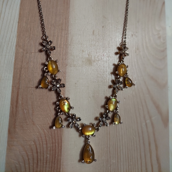 Monet Gold/Faux Amber & Pave' Flower Necklace - Picture 2 of 9